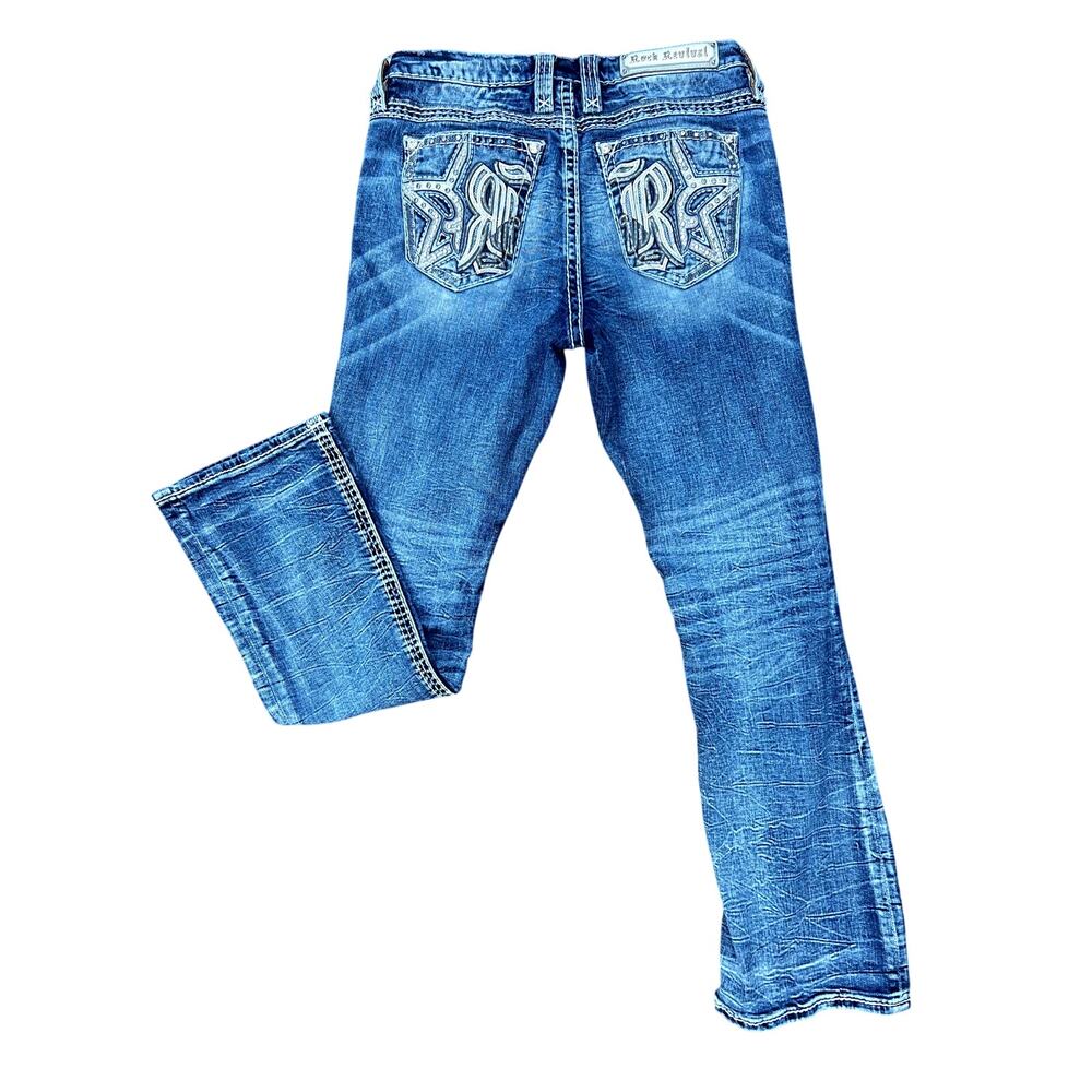 Rock Revival Star Embroidered Pocket boot Jeans - Medium Wash size 29x31